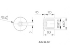 Technical drawing of a bolt with dimensions and specifications