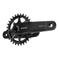 Black bicycle crankset with sprocket on a white background