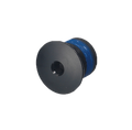 Black spool with blue thread on a white background