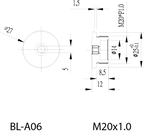 Technical drawing of a mechanical component with dimensions and specifications