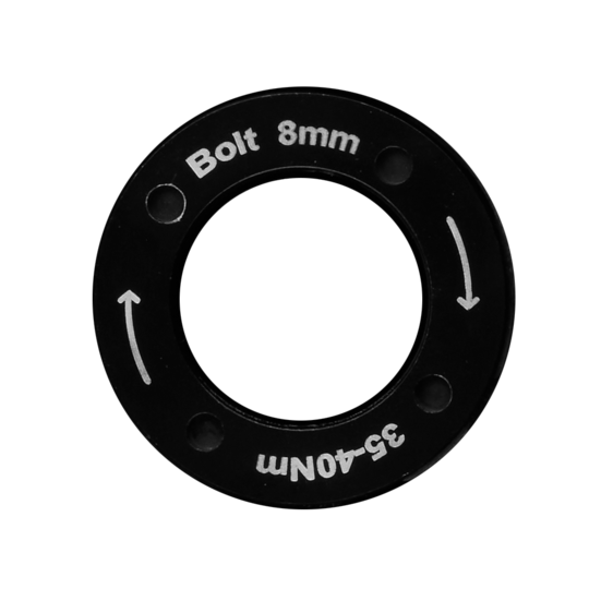 Black circular component with 'Bolt 8mm' and '35-40Nm' text on a white background