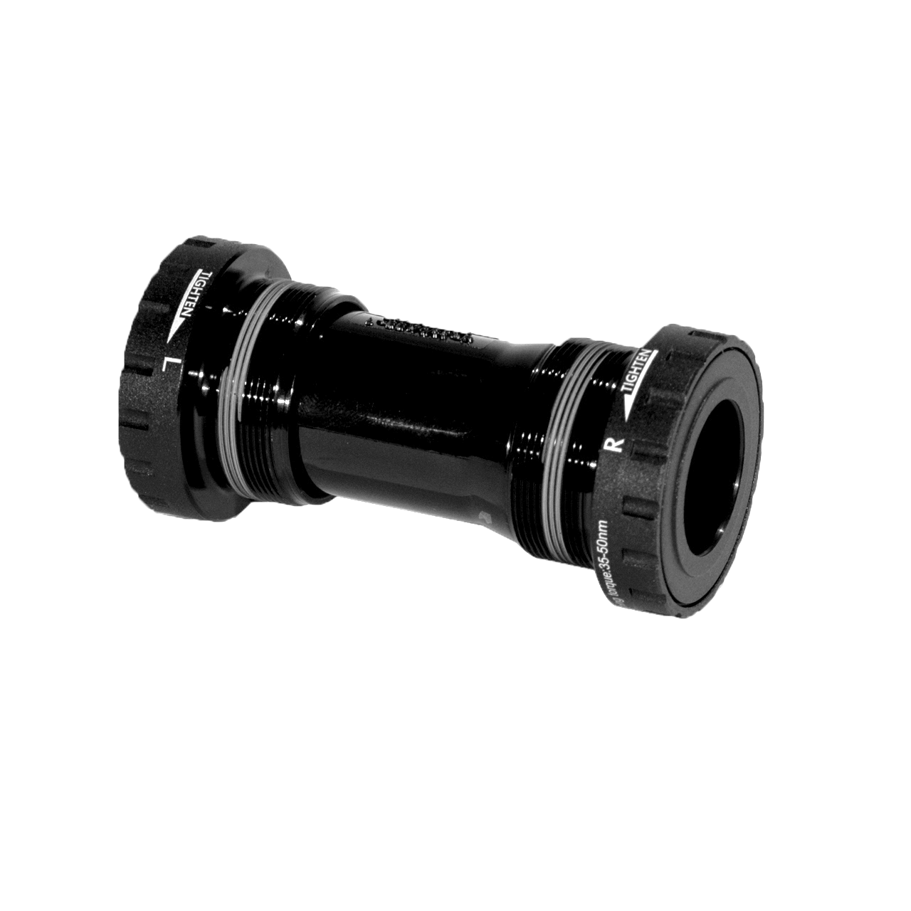 Black bicycle bottom bracket on a white background