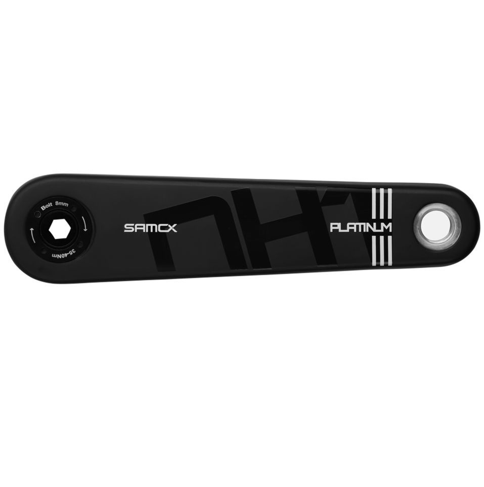 Black bicycle crankset with 'Samox' branding on a white background