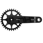 Black bicycle crankset with sprocket on a white background