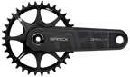 Black bicycle crankset with sprocket on a white background