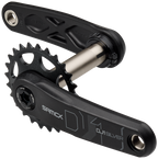 Black bicycle crankset with sprocket on a white background