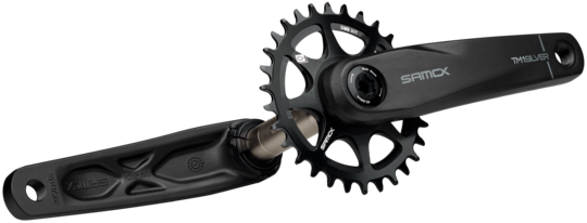 Bicycle crankset with chainring on a white background