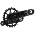 Black bicycle crankset with sprockets on a white background