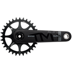 Black bicycle crankset with chainring on a white background