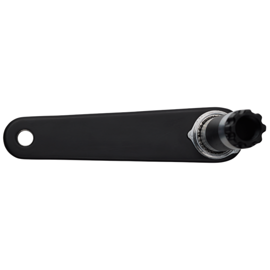 Black bicycle crank arm on a white background